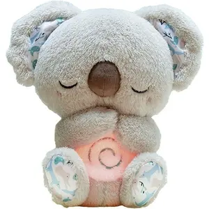 QFCST Relief Koala Breathing Stuffed Toy, Anxiety Relief Plush Breathing Animal, Sleeping Koala Plush Breathing with Musical Lights & Rhythmic Breathing Motion