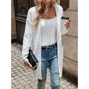 Women’s all-over print drop-shoulder cardigan with pockets, casual long-sleeve open-front knitwear for daily wear, ladies’ clothing for all seasons, going-out outfits 2024, women’s cardigan