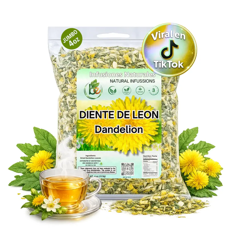 VIRAL Diente de Leon Te hoja seca (Dandelion Tea)– 4 oz Loose Leaf, Herbal Tea – 100% Natural, Vegan, Non-GMO, Caffeine-Free – Supports Wellness & Detox Traditional Beverage