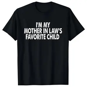men's Organic Cotton Graphic Short-Sleeve Round Neck Top T-Shirt - "I'm My Mother-In-Law's Favorite Child" Funny Shirt, Helmet-Inspired Design, Casual Wear for Summer Outdoor Fun,summerwins,summeroutfits,vacationoutfits,beachoutfits