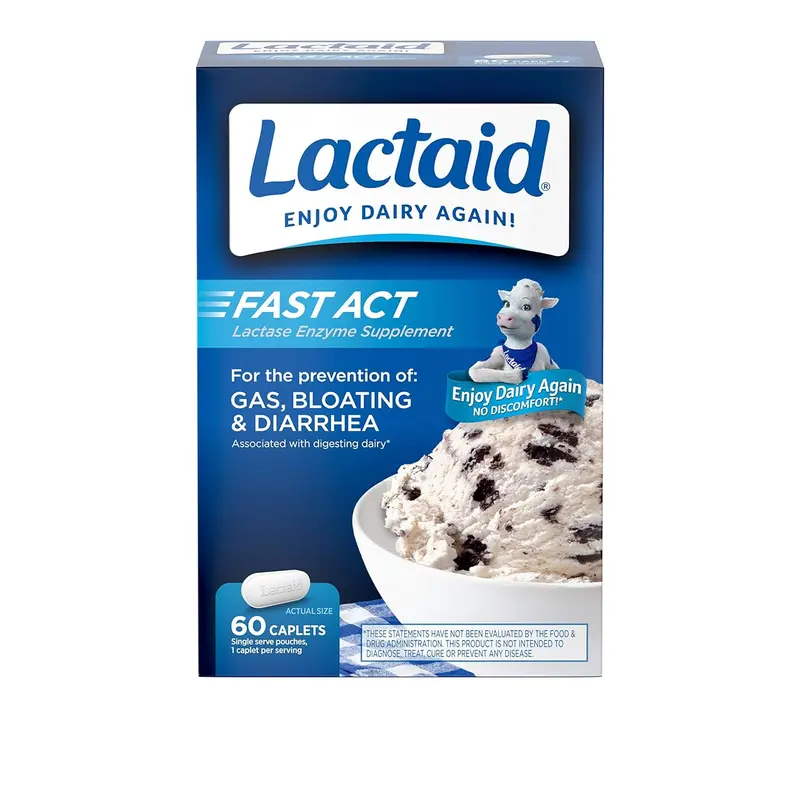 Lactaid Fast Act Lactose Relief Caplets – 60 Travel Packs with Lactase Enzyme