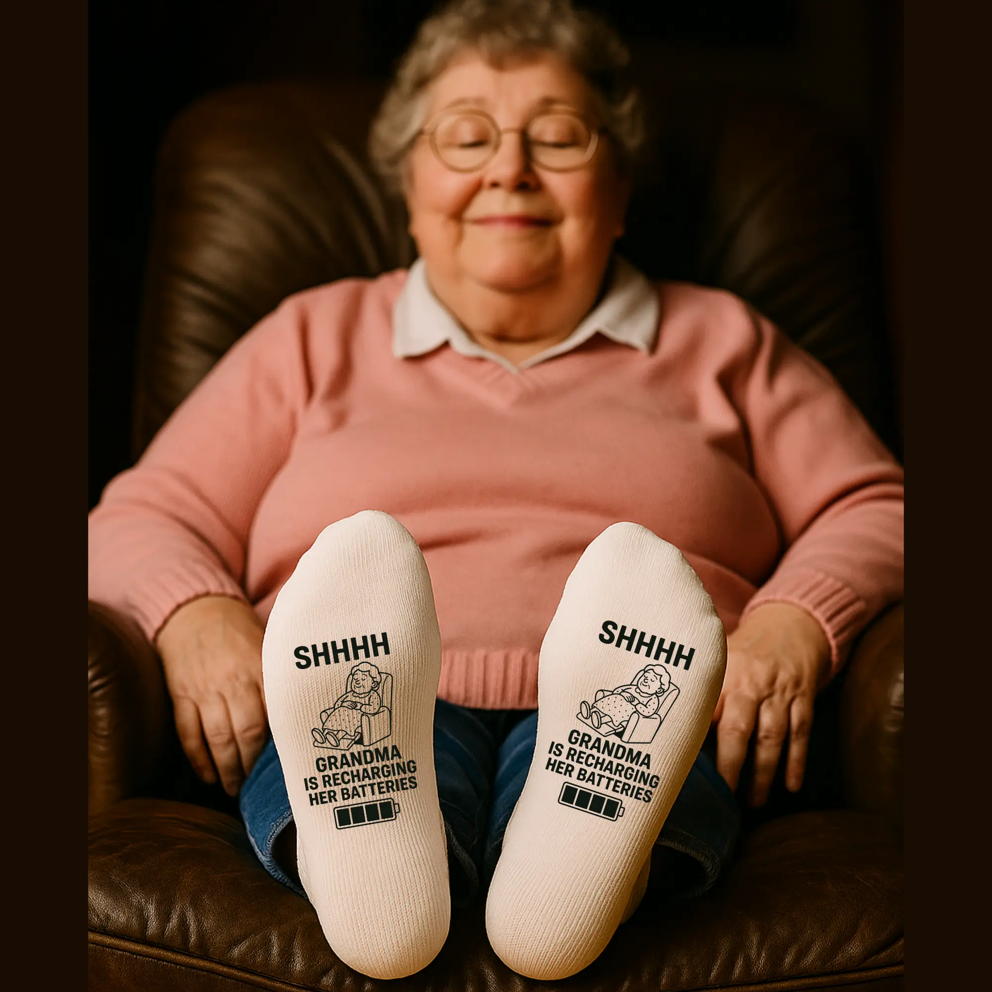 Taylored Family Shhhh Grandma Is Recharging Her Batteries Socks Funny Grandma Gift Cozy Relaxation Socks 100% Polyester One Size Fits Most Adult L Moisture Wicking Heat Retaining Ideal for Fans Football Fan Edition