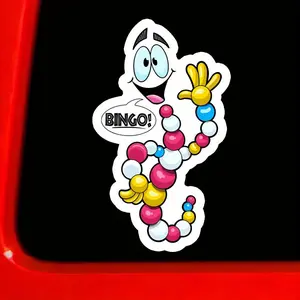 Mr. DNA Bingo! Sticker -1 Mixed Color Paper Sticker, Single Use, Fun DNA Cartoon Design Suitable for Cars, Laptops, Water Bottles, Luggage, and Helmets - Waterproof and Sun Resistant Vinyl Sticker
