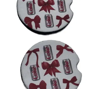 Car Coaster DC with Bows Neoprene - Red Bows Design, Ideal for Car Use