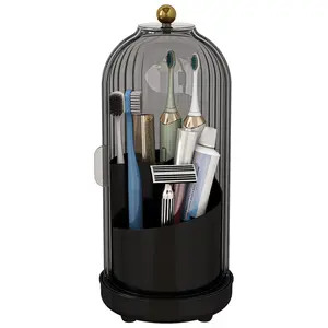 Toothbrush Holders with Cover, with Dustproof Cover, 360 Rotating,Drainage Rotating Electric Toothbrush Organizer, 3 Slots Tooth Brush Holder for Bathroom Counter,Black