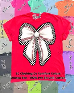 Checkered Baseball Bow Comfort Colors Tee