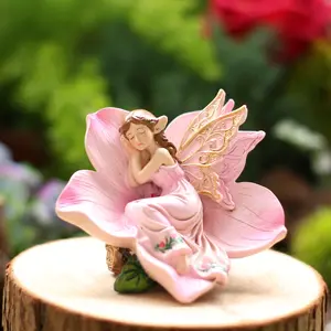 Charming Sleeping Fairy Resin Statue Ornament Decor Figurine, Angel Wing Design Romantic Girl Style Garden Pot Gardening Decor, Four Seasons Fantasy Landscape Home Desktop Decoration Figurines Decor