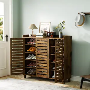 VINGLI Large Shoe Cabinet with 3 Doors 6-Tier Ultra Wide Shoe Cabinet Storage for Entryway 30 Pairs Tall Shoe Organizer Cabinet Wooden Farmhouse Shoe Rack Cabinet Rustic Brown