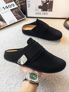 Unisex PU Leather Mule Slippers, Casual Round Toe Slip-On Shoes, Comfortable Rubber Sole, All Season Wear, Youth Outdoor Work Daily Use, Non Slip Mules