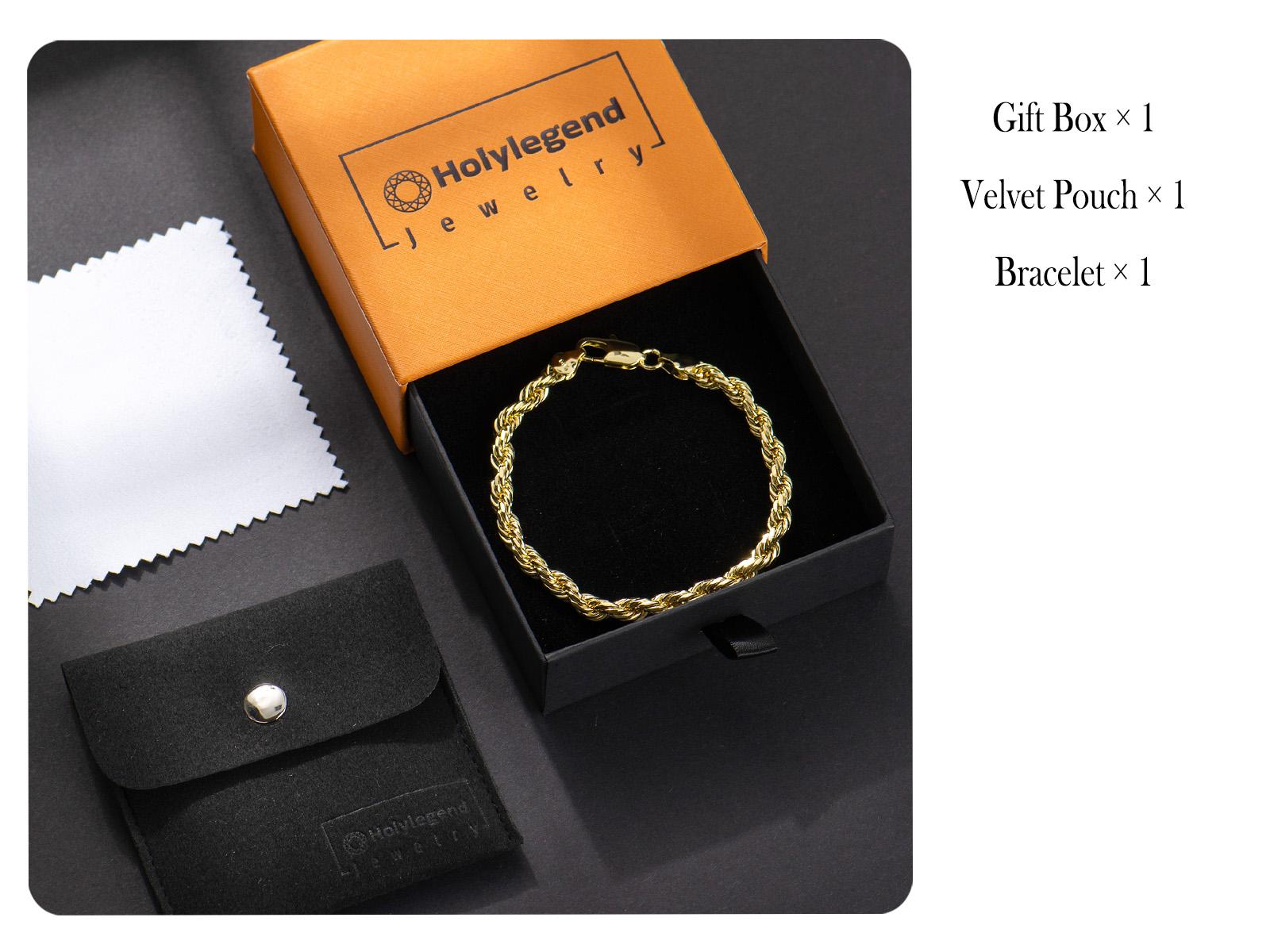 Holylegend 14K Real Gold-Plated Rope Chain Bracelet, 14K Gold Plated Diamond Cut Rope, Hip Hop Jewelry, Classic Rope Link Bracelet, Gift Ready