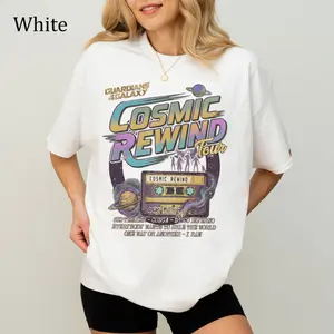 Galactic Star-Bound Tour Shirt, Playful Retro Interstellar Mix Graphic Tee, Aesthetic Space Journey Set List Top, Trendy Awesome Mix Volume Retro Shirt