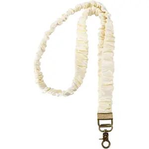 Stretchy Scrunchie Lanyard, Retractable Neck Scrunchie Lanyards for Id Badges and Keys with Clip Elastic Keychain Holder Cute Decorations Accessory for Women Teacher Nurse (Off-White)