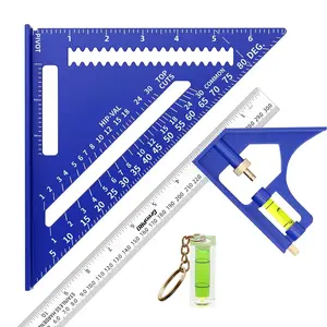 Square Combination Woodworking Tools, 7inch Carpenter Square  Working Tools and Accessories, 12inch Square Ruler, Includes Small Bubble Level, Protractor Angle Ruler Carpentry Tool