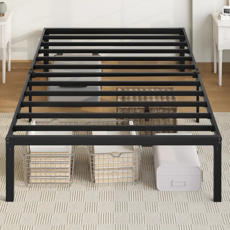 Allewie Twin Size Metal Storage Platform Bed Frame - 14 inch Lift for Gear, Boxspring-Free Platform Bed Base, Easy Assembly, Modern Indoor Bedroom Furniture (Black/White)