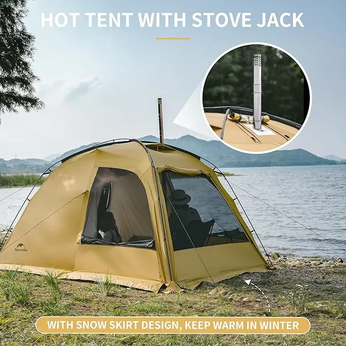 Naturehike Massif Hot Tent with Stove Jack, 4 Season Ultralight Winter Tent, Waterproof Windproof Camping Tent with Room and Vestibule