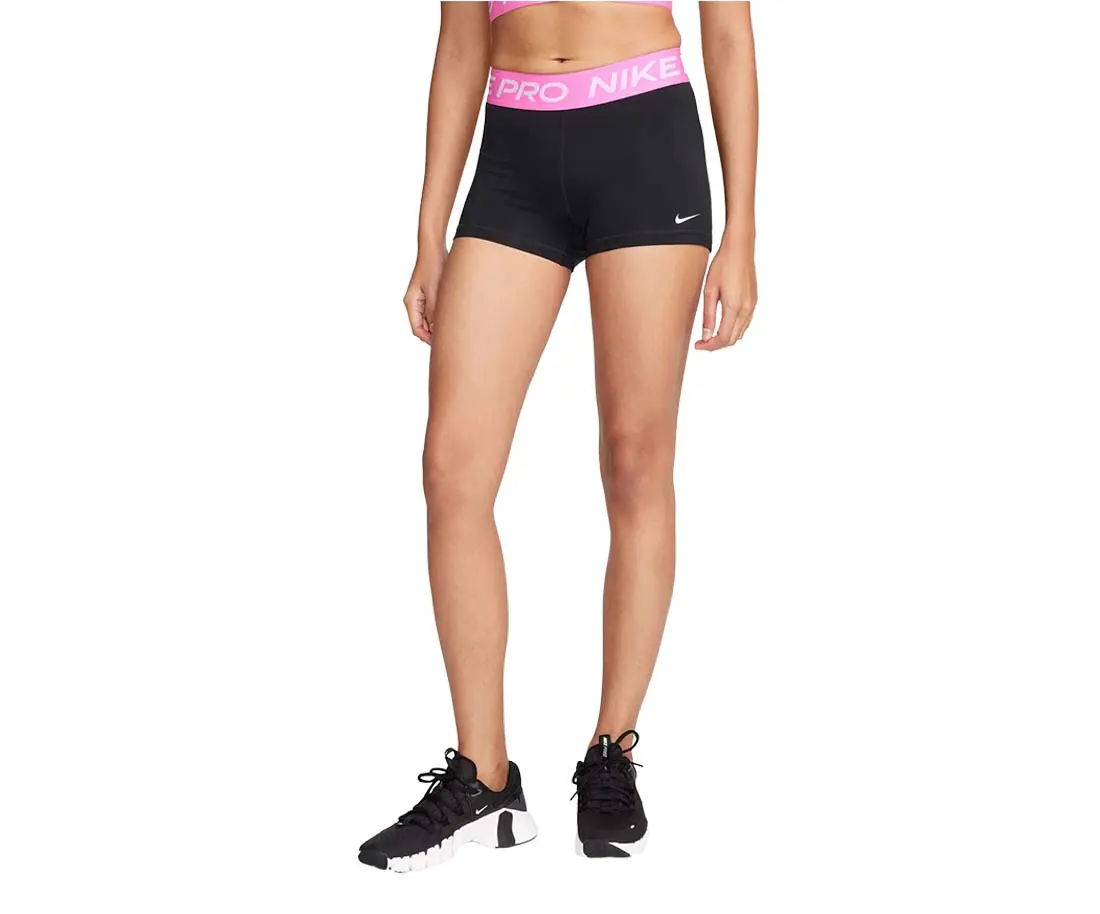 Nike Pro 3-inch Compression Womens Shorts, Color: Black/Playful Pink/White