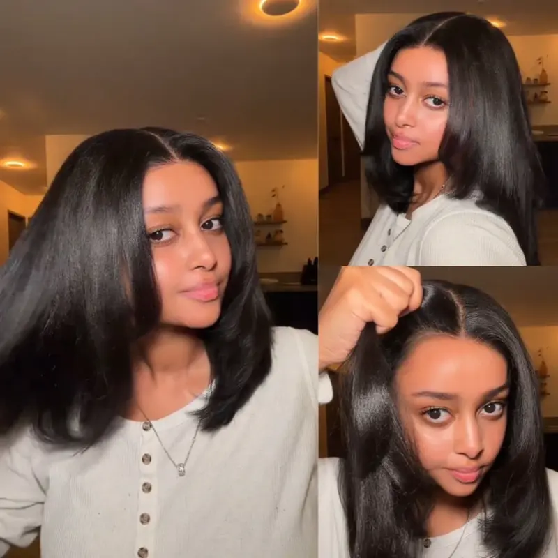 [Upgraded] Nadula Yaki Straight Put On & Go Human Hair Glueless Wig With Drawstring Bob Style 13x4 7x5 Pre‑Cut Lace & Natural Scalp Can Be Styled Into Side Part Bob SoHoChic