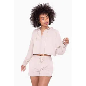 Activewear Cropped Zip-up Jacket with Textured Interior