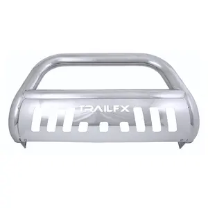 TrailFX B0040S Bull Bar -  TFX Bull Bars -  Polished -  Stainless Steel -  3 Inch Diameter -  With Skid Plate -  With Holes For Optional Lighting -  6-1/2 Inch Max Light/ 20 Inch Max Light Bar