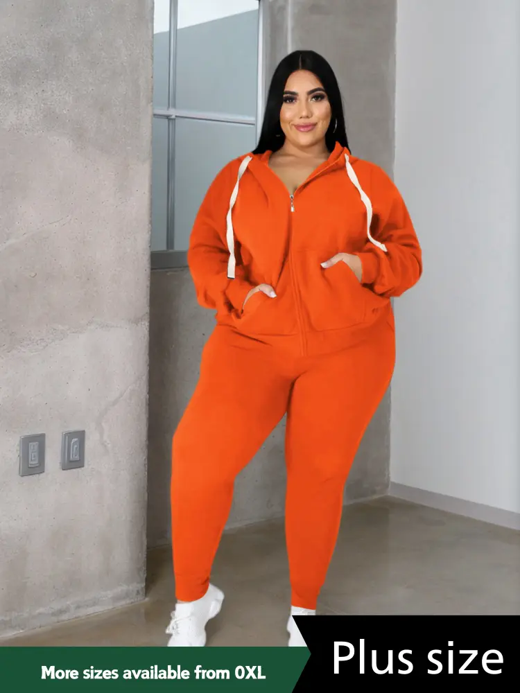 USBOUTIQUECHIC Women's Plus Size 2-Piece Solid Sweater Set - Long Sleeve V-Neck Breathable Fabric Sweatshirt, Drawstring Waist Pocket Trousers for Fall Winter Casual Womenswear