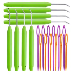 Loom Knit Hook Set, Crochet Needle Hook Kit, 8 Pcs Green Knitting Loom Hooks with 12 Pcs Colorful Plastic Sewing Needles for Knitting Looms Knitting Boards