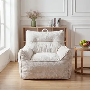 Comfy Bean Bag Sofa Chair for Adults & Kids - Soft Chenille Fabric Single Lounge Couch - High-Density Shredded Foam Lazy Chair with Ergonomic Back Support