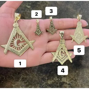 10k Yellow Gold Freemason Masonic Pendant, Square and Compass Masonic Gold Pendant, Freemason Necklace Pendant, Nugget Style Masonic Pendant