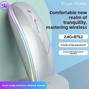 WiFi Bluetooth-compatible Dual Mode Rechargeable Wireless Mouse, Ergonomic USB Mouse with Backlit RGB, Silent Pause, Suitable for Laptop iPad PC Office Learning