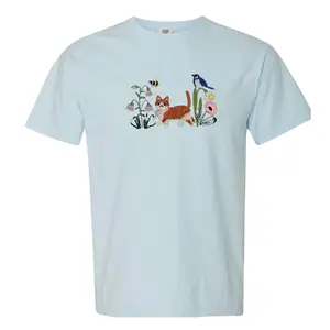 Spring floral meadow cat dainty embroidered comfort colors shirt/ spring shirt/ comfort colors tee/ spring cat shirt