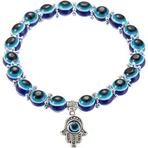 Evil Eye Hamsa Hand Bracelet for Protection and Luck Handmade Link Bracelets for Women Men Amulet Jewelry