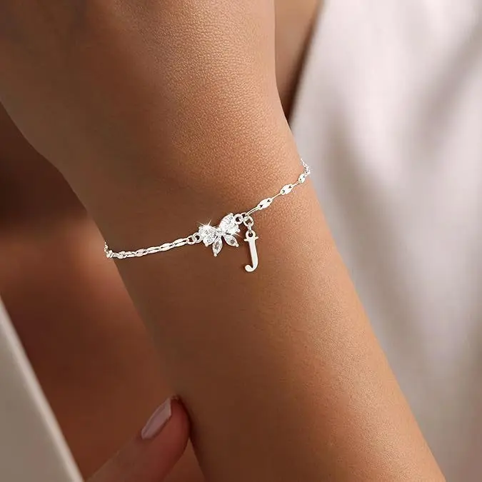 J letter bow zircon bracelet