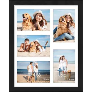 11x14 Collage Picture Frame, Displays 5Pcs 4x6 Pictures with Mat or 1Pcs 11x14 without Mat for Wall Mounting, Picture Frames Collage Wall Decor in Black, 1 Pack