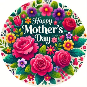 1pc Vintage Mother'S Day Ornament |   Round Floral Wreath Metal Sign, "Happy Mother'S Day" Words, Pink Roses And Purple Daisies Pattern, Durable, Wall Hanging, Perfect Gift For Mothers, All-Season Decorative Plaque