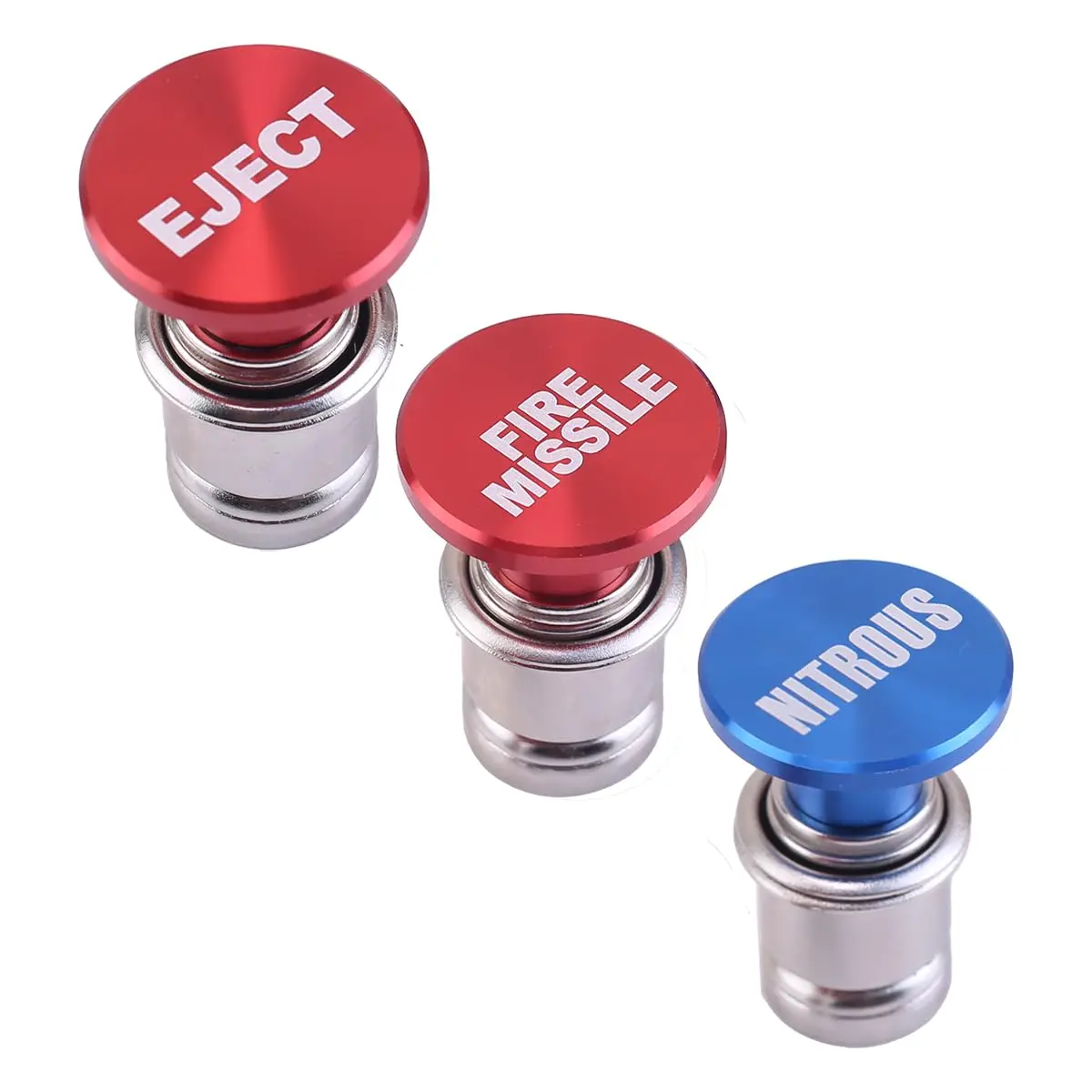 3-Pack Car Lighters - Functional 12V Fast-Heating Auto Lighter with "EJECT","FIRE","MISSILES","NITROUS" Designs,Safety Cap,Durable Anodized Aluminum Shell for Cars,Trucks,SUVs