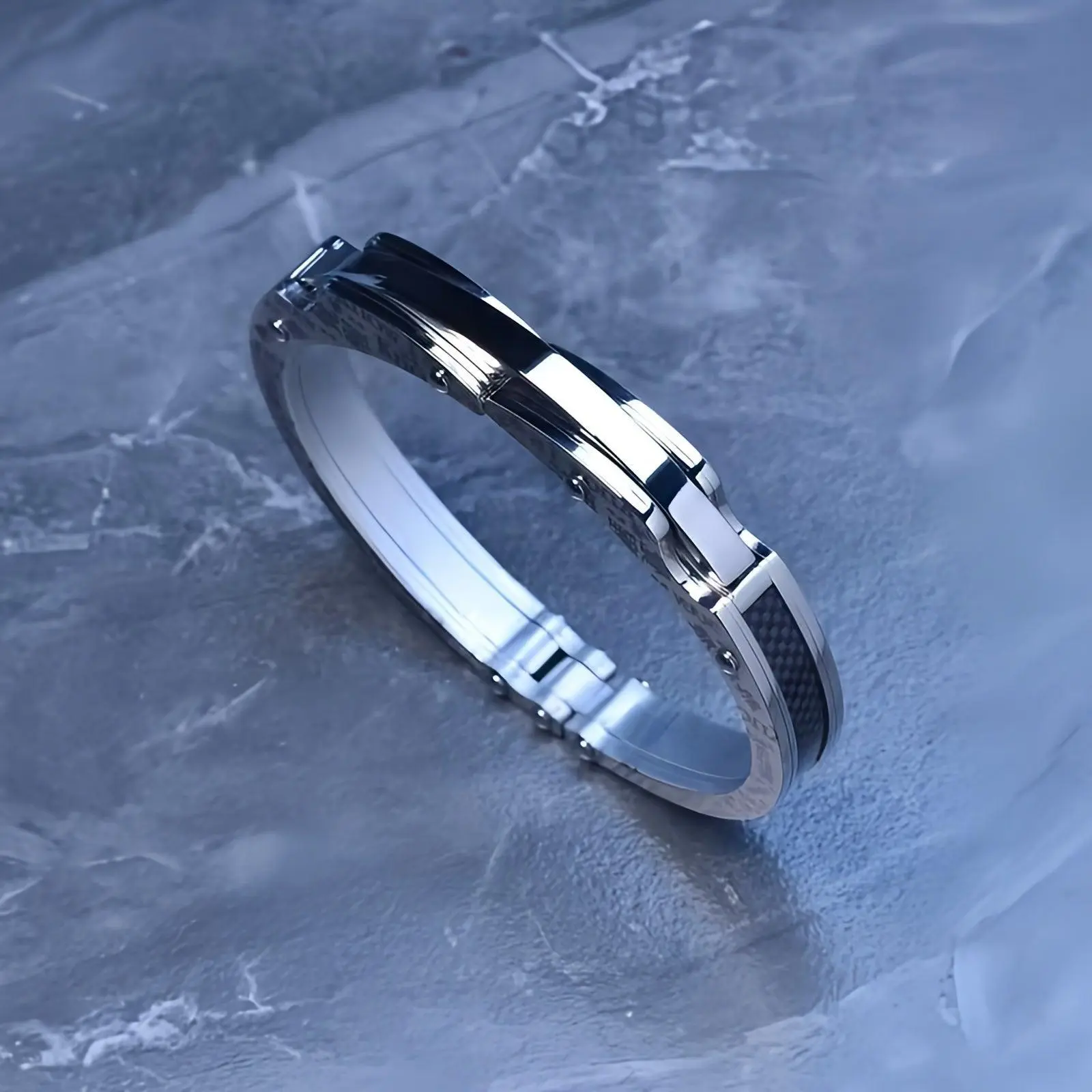 Men's Handcuff-Inspired Stainless Steel Cuff Bracelet - Durable, Polished Finish, Secure Hinge Clasp, Engraved Design, Discoloration Resistant, Fits Most Standard Wrists, Ideal for Elevated Occasions