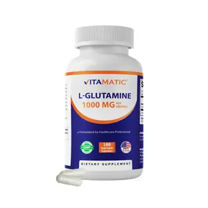 Vitamatic L-Glutamine 1000 mg Per Serving, 180 Vegetarian Capsules, Non-GMO, Gluten Free, Amino Acid Supplement, Made in the USA