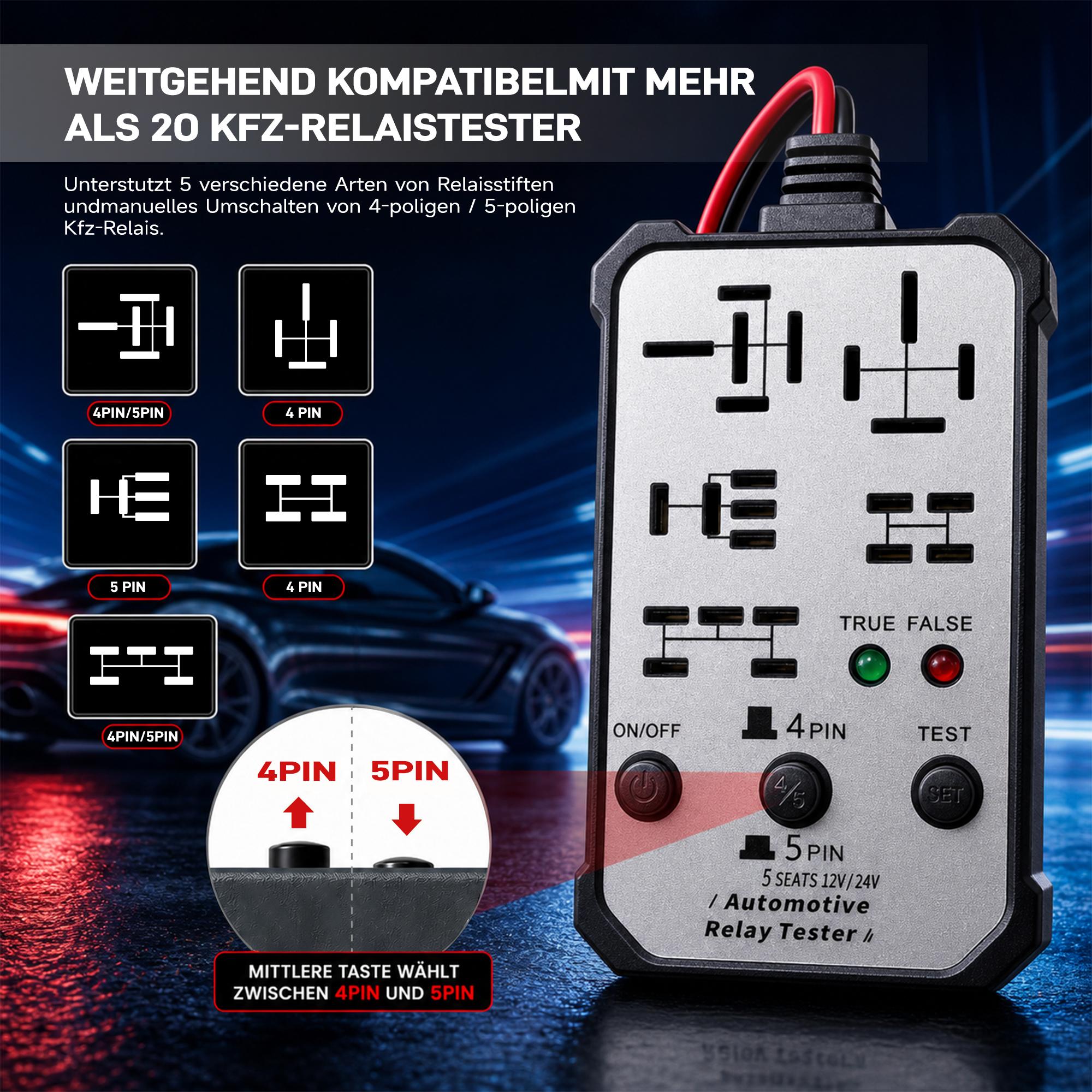 7-in-1 Universal Car Relay Tester for Mechanics, 12V/24V Compatibility Automotive Diagnostic Tool with LED Status Light, Fast Circuit Checker for Car Troubleshooting & Repair, Electronic Repair Tool