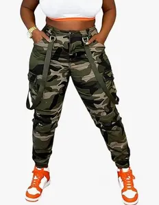 Women's Cargo Camo Pants Y2k Camouflage High Waisted Slim Fit Army Fatigue Suspender Casual Jogger Sweatpants