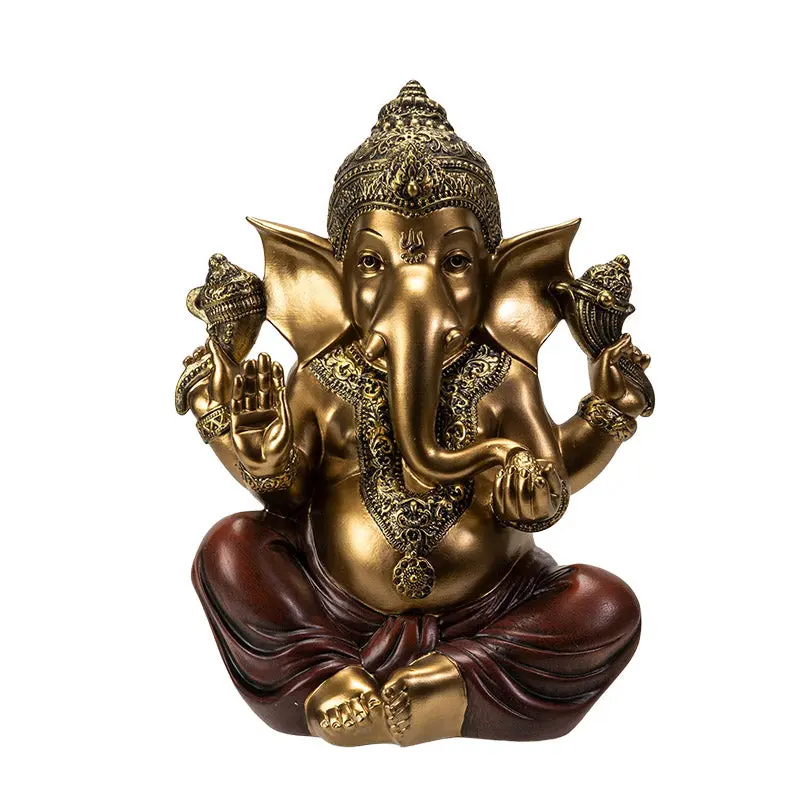Seated Ganesha Statue – Hindu God Ganesha Gold Resin Spiritual Home Decor