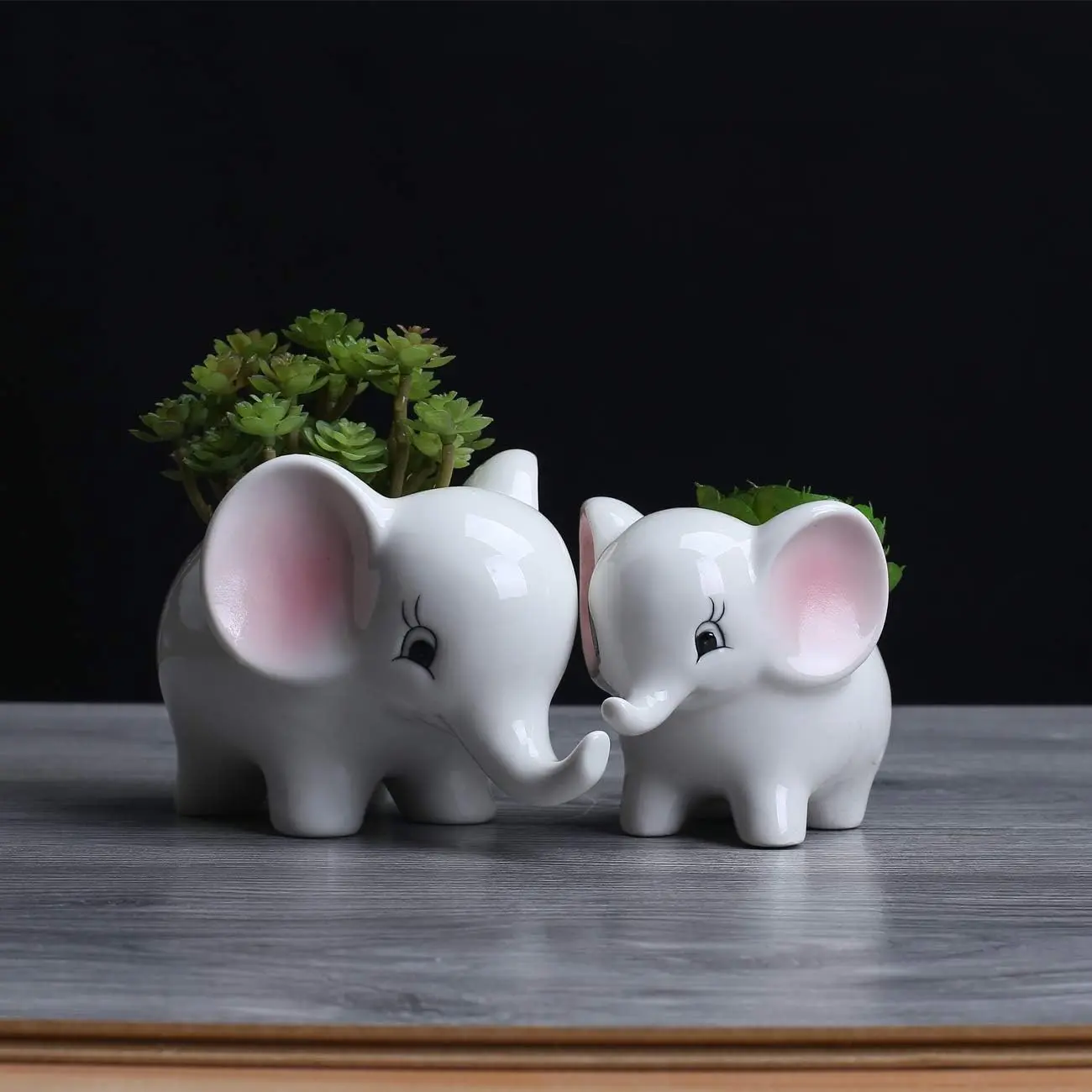 Ogrmar 2PCS Elephant-Shaped Ceramic Window Boxes Set Pack - 2-Size 4.7”x3.5”x3.6” Modern White Planters with Drainage Holes, Large Plant Pots for Home Office Container Gardening, Cactus Decor (Mother's Day Gift Option)