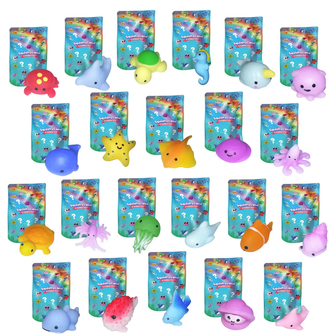 THE FIDGET GAME Squishies - 22 Adorable Sea Animal Squishy Toys for Stress Relief & Sensory Play - Perfect for Kids & Adults - Reusable String Bag - Great for Travel & Storage