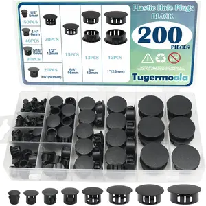 200PCS 8 Sizes Plastic Hole Plugs Black Plastic Plugs for Round Holes Filler Door Screw Hole Plugs 1/5" 1/4" 5/16" 3/8" 1/2" 5/8" 3/4" 1" Black