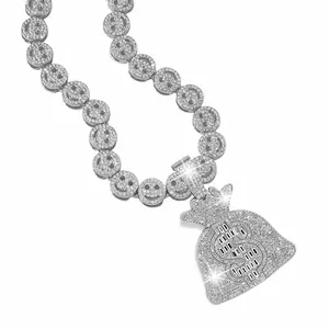 Money Bag Pendant with Smiley Face Necklace Sliver Gold Plated Preppy Neckalce Smiley Choker Cute Jewelry and Novel $ Pendat Ideal Jewelry Gift  for Men Women Friends Families Party Prom Costumes DIY Decoration