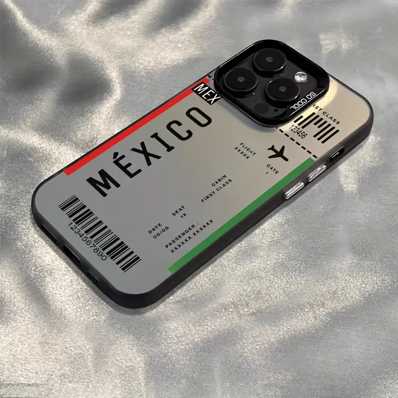 [Magnetic Design] Mexico Theme Mexico Flight Ticket Phone Case Design Cool Unique Iphone16, 15 14 13 12 11 Pro Max X XSMAX 8 7 Plus Phone Case Anti-Drop Fingerprint Protection Full Protection Durable Shock Absorption Stylish PC Material