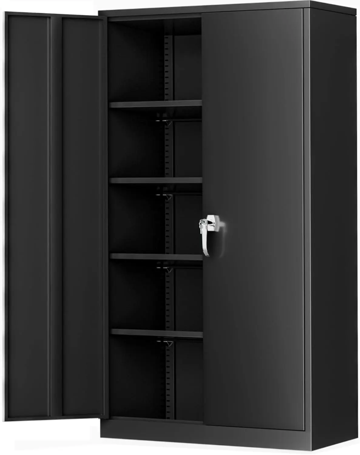 Greenvelly Lockable Doors Steel SnapIt Storage Cabinet - 72" Modern Rectangular Metal Garage Cabinet with 4 Adjustable Shelves for Home, Garage Use (Black)