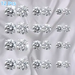 Women's Plated CZ Stud Earrings Simulated Diamond Round Cubic Zirconia Ear Stud Set（12 Pairs)