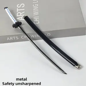 9.5inch/24cm Blue Metal Figure Unsharpened Safe Action Harmless Training Home Decor Party Gifts Anime Cosplay Prop Accessories Real Full Size Japanese Original Figurines Samurai Katana Sword