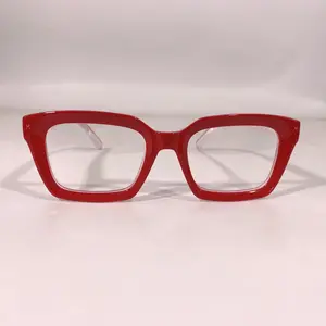 Unisex Durable Exclusive Limited Edition Full-Rim Eyewear Frames - Red/Clear Angular Old-Fashioned Non-Prescription Glasses