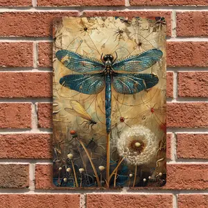 Whimsical Dandelion and Dragonfly Metal Tin Sign - Vintage Plaque Decor with Rustic Charm - Wall Art for Home, Bar, Pub, Club, Cafe, Living Room Decorative Gift (8x12Inch/20*30cm)