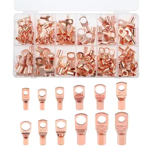 Copper Battery Cable Ends, 12 Sizes Battery Wire Lugs Eyelets Tubular Ring Terminal Connectors SC Terminals, Battery Cable Ends Assortment Kit AWG 12 10 8 6 4 for Automotive Supplies 170Pcs